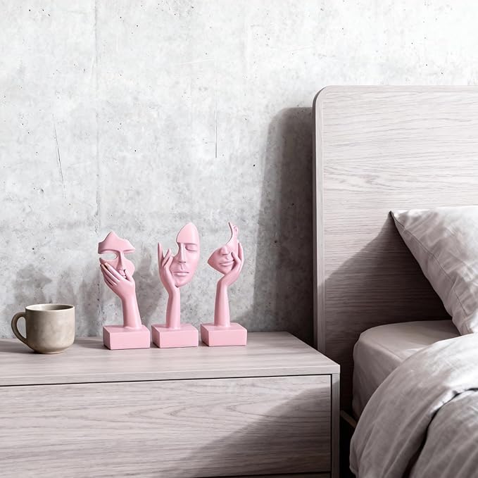 3 Pcs Thinker Large Statue Set - Pink Art Abstract Home Accent Figurines for Living Room, Bedroom, Shelves, Office Desktop, Coffee Table Decor, Gift for Women (3 Pcs Pink, 9")