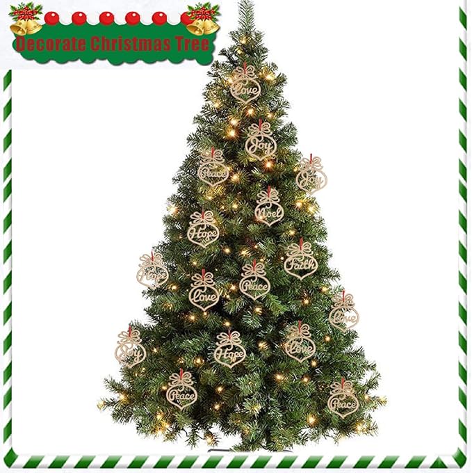 24 Pieces Hollow Ornaments Xmas Tree Wooden Hanging Tags Crafts Pendant Decor, Rustic Farmhouse Christmas Ornaments Holiday Wedding Party Decorations