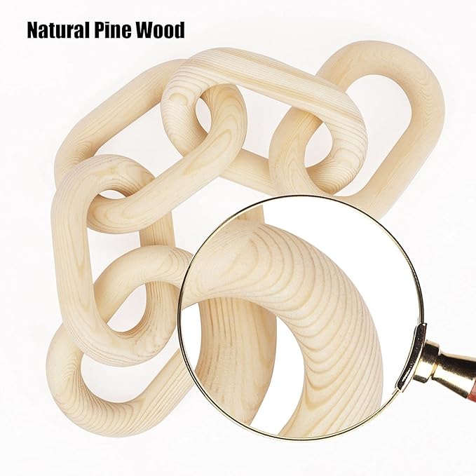 HMASYO Wood Chain Link Decor, 5-Link Wooden Decorative Chain Home Decor Accents, Coffee Table Decor, Shelf Decor Aesthetic, Bookshelf Table Decorative Objects for Living Room, Housewarming Gifts