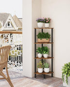 IBUYKE 4 Tier Corner Shelf Stand,Industrial Corner Display Rack,Corner Bookshelf for Living Room, Bedroom, Kitchen, Home Office, Brown WBC014H