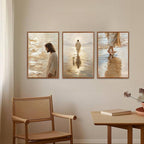 KAlRNE Jesus Walking On Water Wall Art Set of 3(24”X36”),Christian Bible Wall Decor,Neutral Spiritual Framed Canvas Paintings,Lost Sheep Art Prints For Living Room Bedroom Church Office