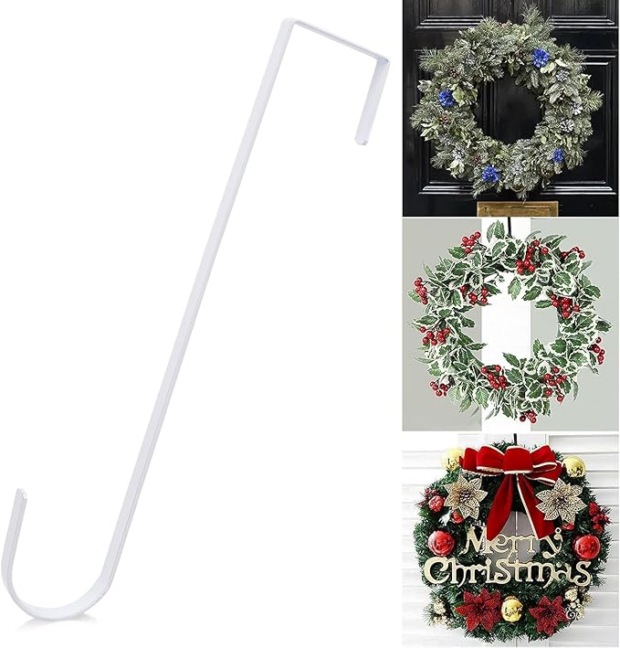 12 in Wreath Hanger White Wreath Hangers for Front Door Wreaths Hangers Hook Over The Door Hook for Christmas Wreaths Holder Decorative Halloween Easter Hanging Hooks Decor