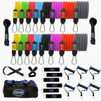 Bodylastics Patented Basic Series Resistance Band Set - 5 Resistance Bands with Snap Reduction Tech, 2 Handles, 2 Ankle Straps, 1 Door Anchor & 1 Carry Bag