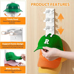 2 Pack Hat Organizer for Baseball Caps, Hat Rack for Wall Hold Up to 16 Hats, Hat Holder with Strong Adhesive and Screws, Hat Organizer Wall Mounted Hat Hanger Display for Door Closet Bedroom(A-White)
