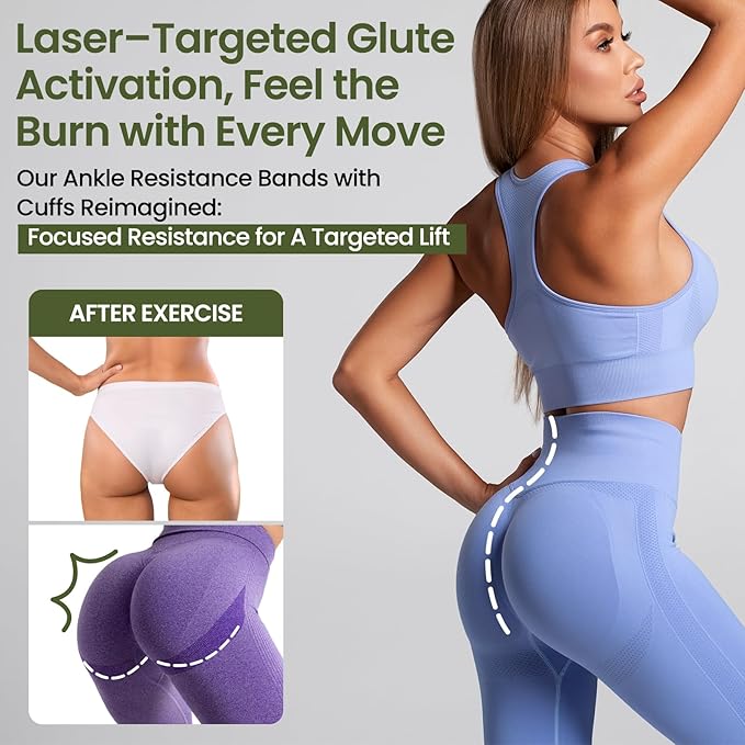 VITEVER Ankle Resistance Bands with Cuffs for Women, Leg Glute and Booty Workout Equipment for Home Gym, Pilates Equipment, Ankle Weights with Green Resistance Bands for Kickbacks Hip Fitness Training