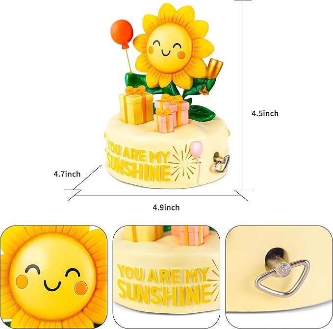 Bowu You are My Sunshine Music Box Decor – Sunflower Figurine with Wind up, Collectible Gift for Mom, Daughter, Girlfriend, Desk & Home Ornament