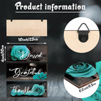 Hillban 3 Pieces Rose Wooden Wall Decor Rose Bathroom Decor Thankful Grateful Blessed Accessories Inspirational Wall Art Signs for Living Room Kitchen Wedding(10 x 4 Inch,Teal)