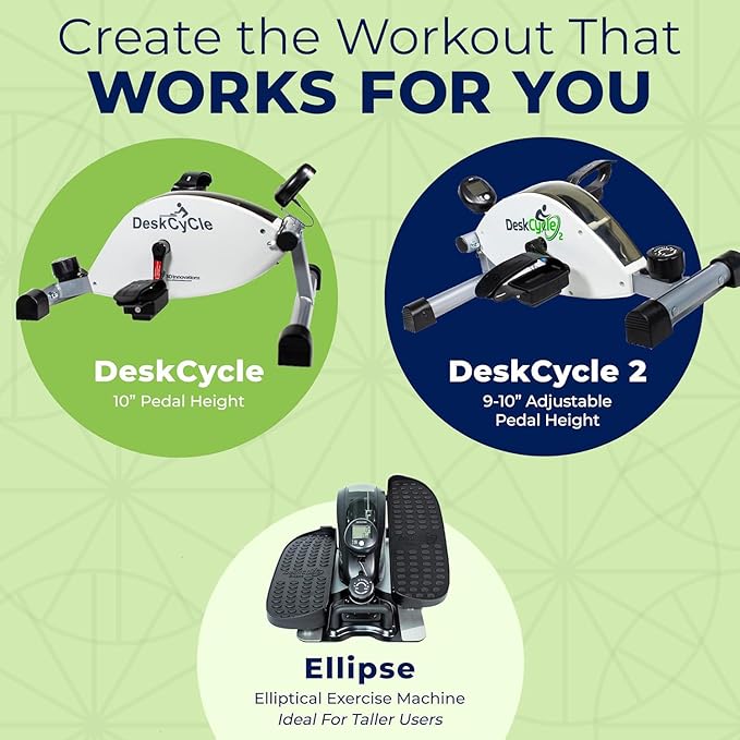 DeskCycle Under Desk Elliptical Machine up to 40 lbs Magnetic Resistance Foot Pedaler, Ultra-Smooth & Silent Seated Leg Exerciser, Heavy Duty Non-Sliding Steel Frame