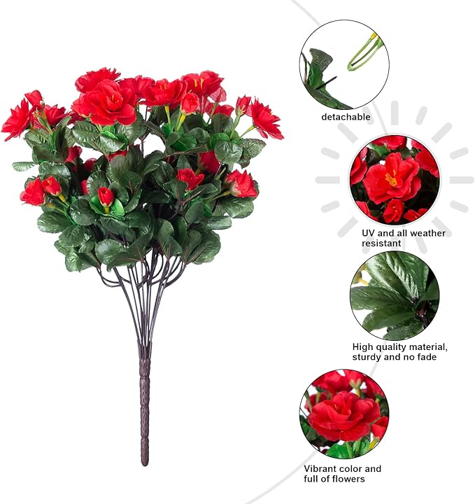 HyeFlora Artificial Fake Camellia Flowers Plants for Outdoor Outside Spring Summer Decor, Faux Silk Mixed UV Resistant Look Real Flowers for Planter Front Door Porch Patio Balcony, 3 Large Bundles