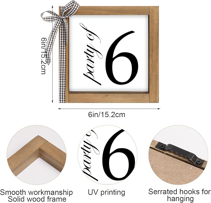6 Inch Party of 6 Sign, Wooden Frame Family of 6 Decor, Rustic Gift for Family Indoor Table Tiered Tray Shelf Desk Farmhouse Home Decorations