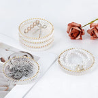 Set of 5 Modern Clear Coaster, Glass Coasters for Drinks, Crystal Coasters Round Cup Mat, Coffee Table Decor for Office, Kitchen, Bar, Dining Room, Living Room, Patio (Clear with Gold Rim)