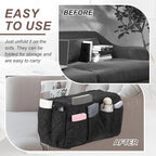 uxcell 2 Pcs Recliner Armchair Caddy, Couch Armrest Organizer with 14 Pockets for Bedside Sofa Remote Control Holder Magazine Phone Book Glasses (Black, 20" x 7" x 9")