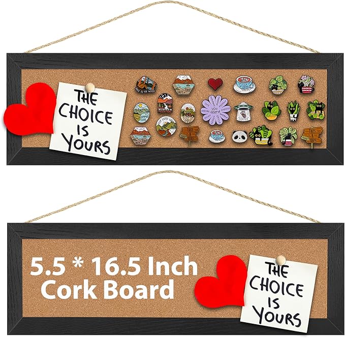 Cork Board Bulletin Board, 5.5x16.5inch Small Enamel Pin Board, Bulletin Board for Wall, Pin Board Cork Board for Brooch Pin Storage Display（BK-1442-2P）