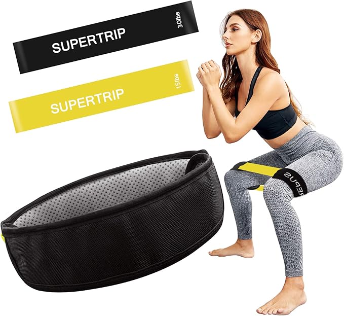 Supertrip Resistance Loop Bands with Protective Sleeves Booty Bands for Women Men 2 Pack Latex Resistance Bands and 1 Pair Non-Slip Functional Sleeves Nylon Webbing Neoprene Padding