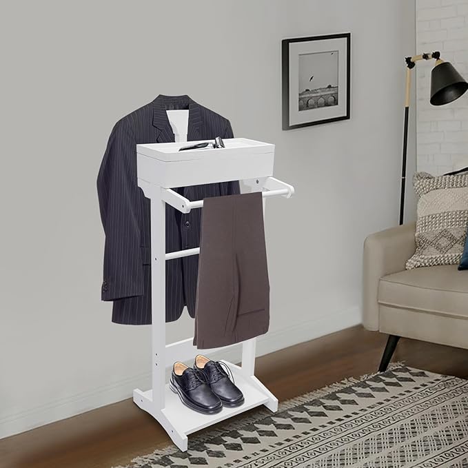 Bitodd Suit Rack, Cape Rack, Floor Standing Coat Rack, Clothes Valet Stand for Men, Modern Minimalist Silhouette Coat Rack for Storing Men'S and Women'S Suits, Pants, Neckties (White)