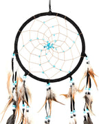 OMA Black Dream Catcher – Large Black Suede Dream Catcher with Turquoise Stones and Feathers, Traditional Dreamcatcher for Bedroom, Living Room, Dorms & Gift, Size - 28” x 9”