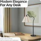 Table Lamp with Beige Pleated Linen Shade, Curved Black Metal Base, E26 Socket – 23" Tall Modern Bedside Desk Lamp for Bedroom, Living Room, Office – Bulb Not Included