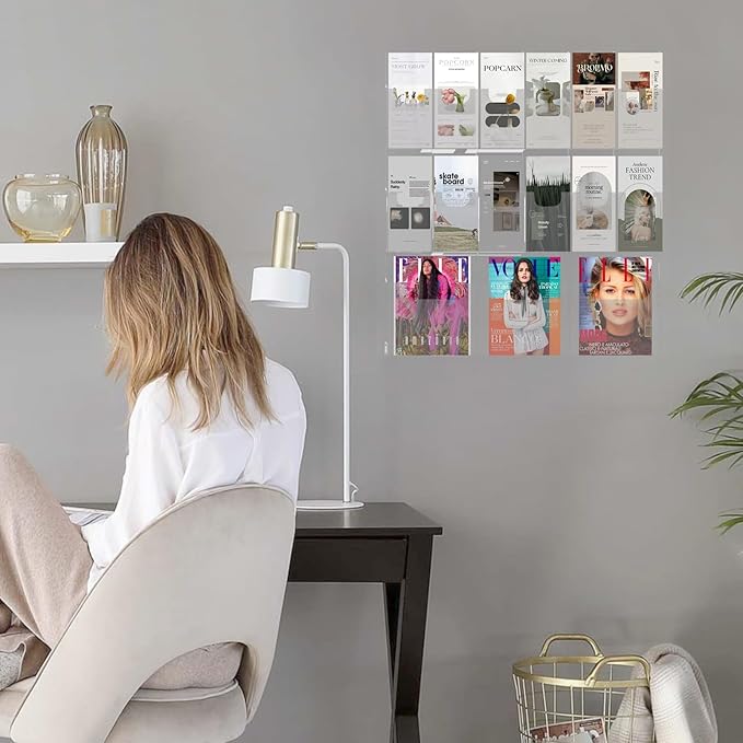 Acrylic Brochure Pamphlet Holder, 3 Magazine Holders and 12 Pamphlet Holders, Clear Brochure Display Holder Wall Mount, Trifold Flyer Rack, Literature Storage Rack for Home, Offices, Waiting Room