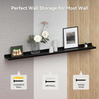 Boswillon 47.2 Inches Long Floating Shelves Wall Mounted, 2 Set Modern Wall Shelf for Bedroom, Nursery Book Shelf with Lip, Picture Ledge Shelf for Decor Living Room Bathroom Kitchen - Black