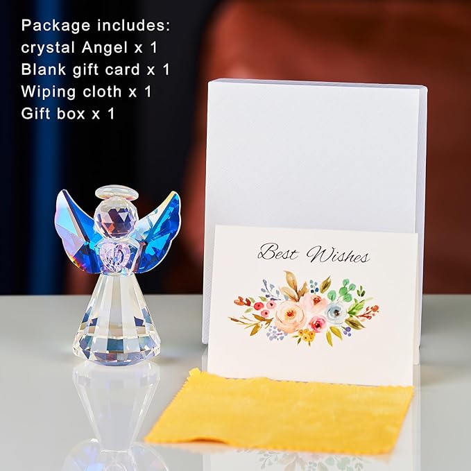 Crystal Guardian Angel Figurine Decoration, Glass Guardian Angel Statue Christmas Birthday Gifts for Women Girlfriend Daughter, Art Collectible Figurines Home Decor (Colorful)