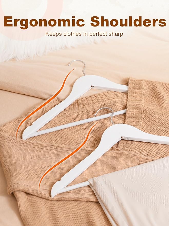 HOUSE DAY White Wooden Hangers 10 Pack, Solid Wood Hanger with Non Slip Pant Bar, Heavy Duty Wooden Coat Hanger for Closet, Smooth Finish Wood Clothes Hangers for Shirts, Suits Jackets, Dress