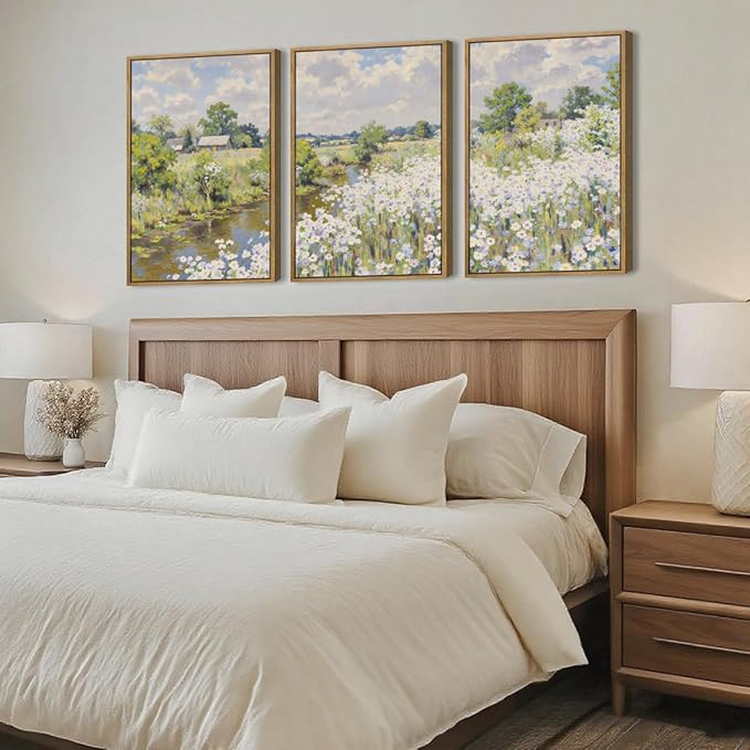 BINCUE Framed Wildflower Wall Art Rustic Floral Wall Decor Vintage Landscape Artwork Nature Flowers Wall Pictures Wildflowers Art Prints Florals Paintings for Living Room Bedroom Bathroom Farmhouse 16x24 Inches Set of 3 Gift