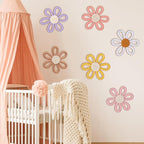 Zeyune 6 Pcs Boho Nursery Daisy Flower Wall Art Decor Woven Macrame Wall Pediments Boho Daisy Floral Nursery Art Decor for Home Bedroom Decorations(Colorful,Yarn and Cotton Rope)