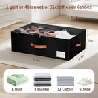 Underbed Storage With Wheels,Large Capacity 10 inches Height Storage Bins,Rolling Underbed Shoe Storage Containers,Underbed Storage Drawers for clothes & blankets (black, 10inch height)