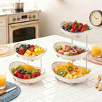 jessie 2 Tier Ceramic Fruit Bowl for Kitchen Counter with Metal Rack, Fruit Basket with Stand, Porcelain Bowls for Vegetable Bread Candy Snack Nuts Dessert Cake Tray (Silver 2 layer)