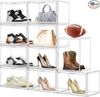 10 Pack Acrylic X-Large Sneaker Shoe Storage Display Case Shoe Boxes Clear Plastic Stackable Bins Boot Handbag Organizer Shoe Cabinet with Magnetic Lids,Size 14