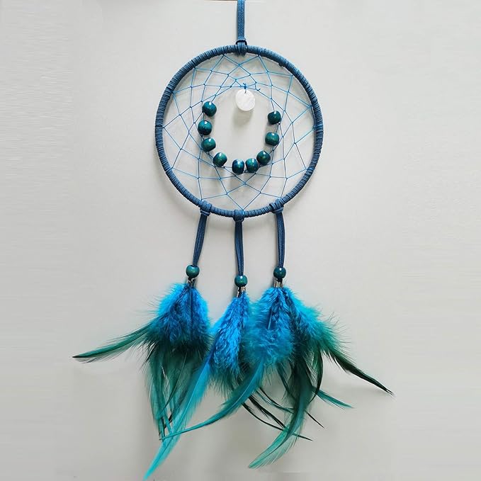 DIY Dream Catcher Beginner Kit, Making Dream Catcher Supplies Include Metal Hoop, Feathers, Faux Suede Cord, Thread, Wood Beads (Indigo)