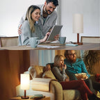 LALISU Small Table Lamp Nightstand Lamp Linen Lampshade Bedroom Wood Base Small Bedside Lamp for Night Stands, Desk Lamps for Reading Living Room, Office (LED Bulb Included) (Black-Walnut Wood（2）)