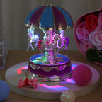 Healifty Rotating Carousel Music Box Luminous LED Light Vintage Design and Musical Figurines for Girls and Romantic Occasions