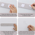 Vuzvuv 8 pcs Bulletin Board Bar Strips No Adhesive Backing with Glue Points ，Self Adhesive Cork Board for Wall，Felt Pin Board for School，Office Decor(Black White Grey)
