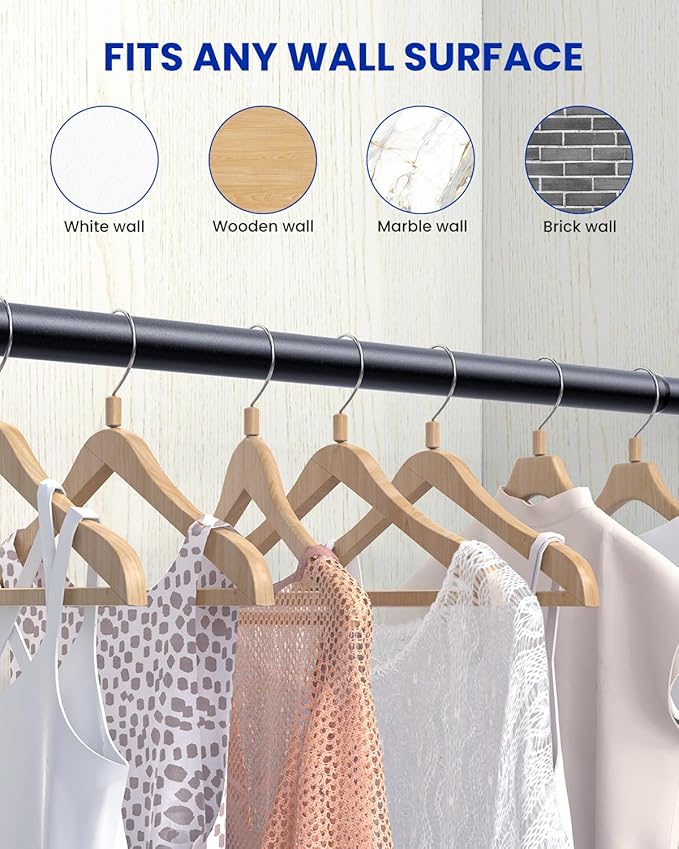 4 PACK Closet Rods for Hanging Clothes, 17 to 39 Inches Stepless Adjustable Metal Closet Rod, 1.3 Inches Heavy Duty Clothes Hanging Rod for Closet Wardrobes Laundry RV, Black