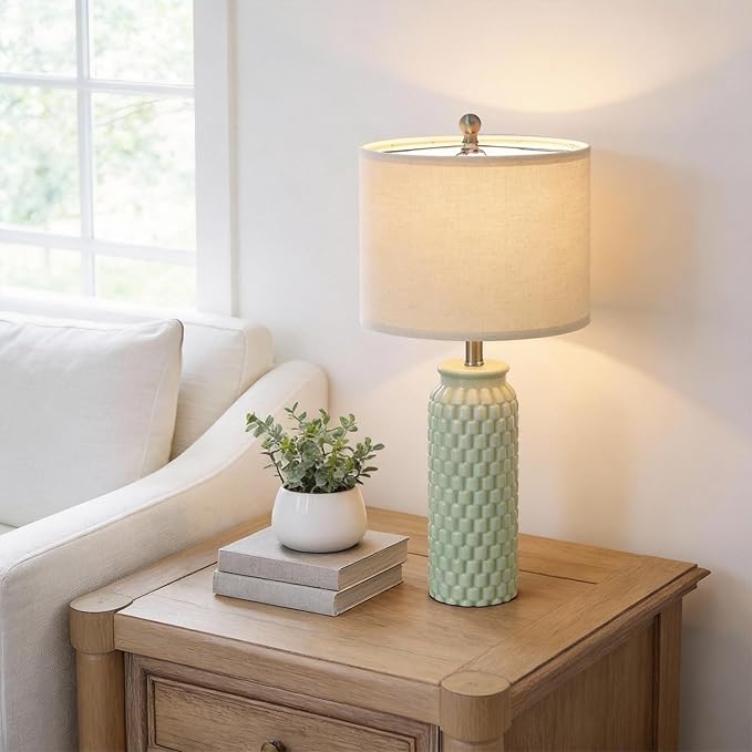 USumkky 27" Ceramic Table Lamps Set of 2 - Modern Farmhouse & Boho Style, Bedside Nightstand Lamps for Bedroom, Living Room End Table Lamps, Small Desk Lamp(Green)