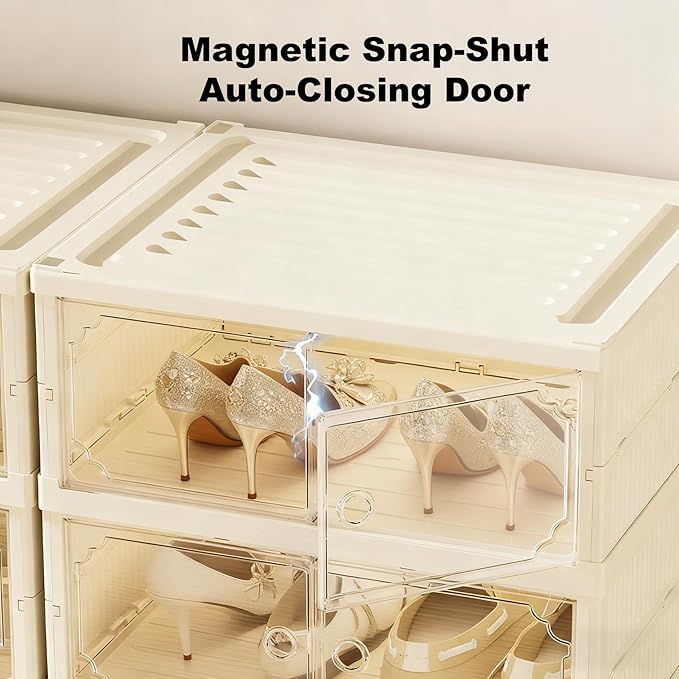 Elayce Nine-Layer Shoe Rack, Foldable Storage Box, Transparent Magnetic Door, no Installation Required, entryway Closet in White