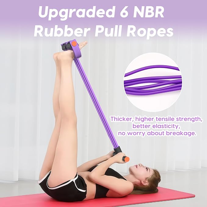 Resistance Bands with Handles, 6-Tube Elastic Foot Pedal Resistance Band, Natural Rubber Ankle Puller Sit-up Exercise, Multifunction Fitness Bands for Abdomen, Waist, Arm, Leg Stretching Training