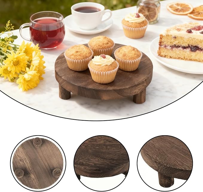 3 Pcs Wood Display Stand, Wooden Display Risers for Plant, Risers for Decor Home Kitchen (Brown, 8, 6, 5'')