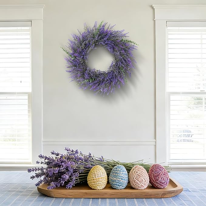 26" Lavender & Eucalyptus Wreath for Front Door - All Season Artificial Wreath for Spring and Summer, Indoor Outdoor Wall, Porch, Window, Rustic Farmhouse Home Decor