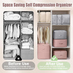 Space Saving Self Compression Organizer, 2025 New Ultra Space Saving Self Compression Organizer, Heavy Duty Moving Bags, Storage Tote for Space Saving (Pink, Large)