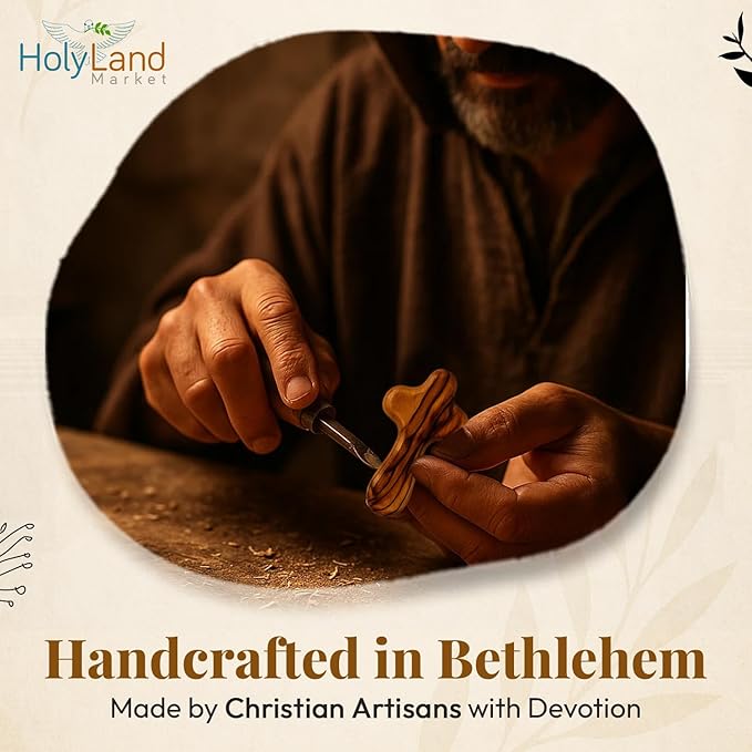 Holy Land Market Small Olive Wood Hand Crosses - 2.5 Inch Pocket Palm Crucifix | Handmade Jerusalem Crosses - Christian Gifts with Certificates & Lord Prayer Card | Meditation & Prayer Crosses (200 count)