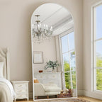 Prywot Full Length Mirror, 71"x30" Arched-Top Floor Mirrors, Modern Full Body Mirrors with Stand, Wall Mirror with Aluminum Alloy Frame for Bedroom,Living Room, White