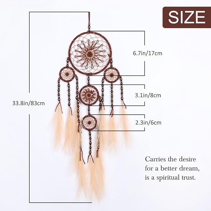 Pretty Jolly Pampas Grass Dream Catchers Wall Decor with Handmade Large Red Native Americans Witch Dreamcatcher with Wood Beads for Adults Bedroom Wedding Garden Bless Birthday Gift-5 Rings