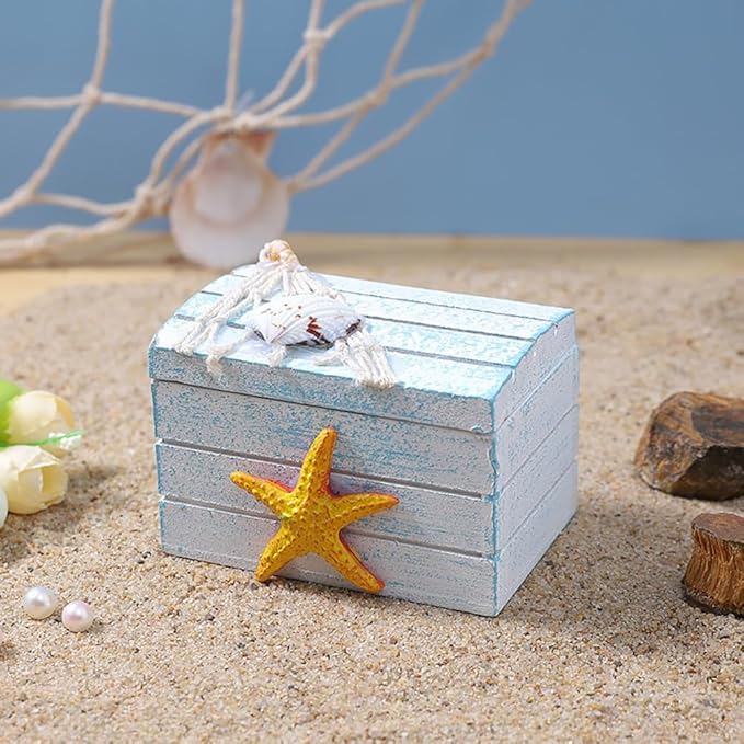 2 Pack Wooden Handmade Mini Chair Box Beach Decor Nautical Theme Decoration for Home Office Desk (Starfish)
