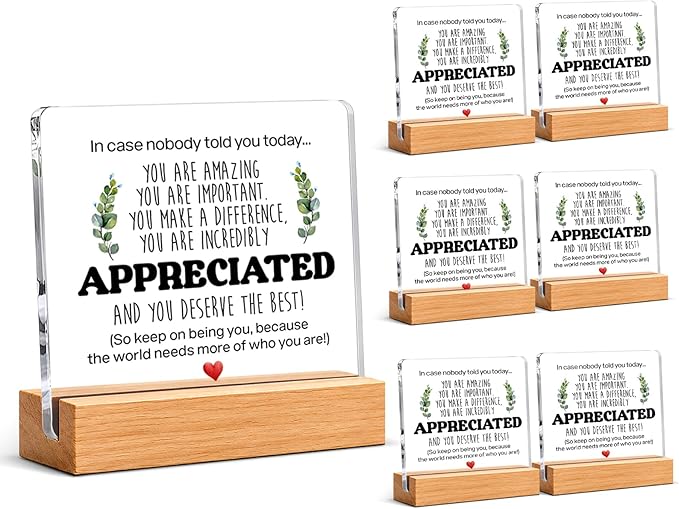 Thank You & Appreciation Gifts Bulk for Coworkers, Friends, Women and Men, Inspirational Gift Ideas, Motivational Desk Decor for Office Home, 4 x 4 Inches, Set of 6