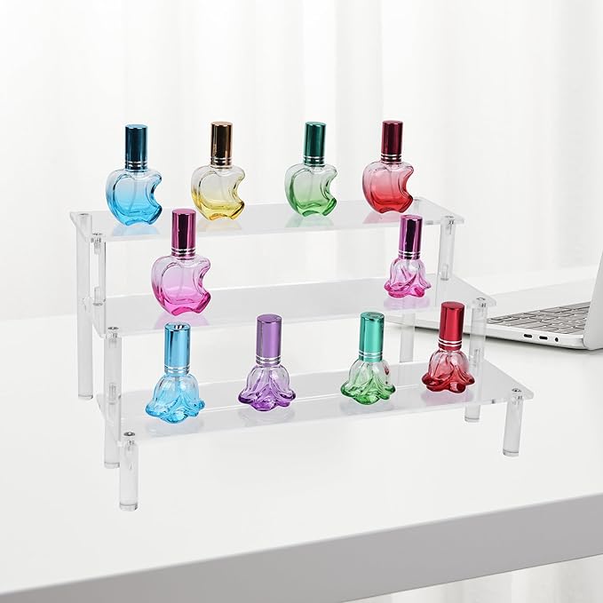 Acrylic Display Risers,Clear Risers Perfume Organizer Stand, 3 Tiered Cupcake Shelf Stand Holder,11.8 Inch,DIY