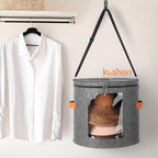 Oversized Hat Storage Box for Women & Men，19" D x 17" H Cowboy Hat Boxes with 1 Wood Hook Felt travel Round Hat Organizer Box with Dustproof Lid (Gray)