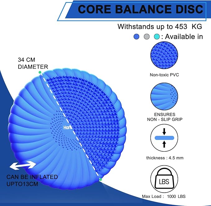 Wobble Cushion Core Balance Disc, Wiggle Seat for Sensory Kids to Stay Focused, Non-slip Balance Pads with Inflation Pump for Physical Therapy & Core Strength