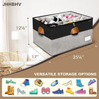 1 Pack Shoe Organizer for Closet, Adjustable Shoe Box Storage Containers, Large Foldable Shoe Bins with Clear Cover, Space Saving Shoes Holder with 4 Handles, Fits 12-24 Pairs, Black